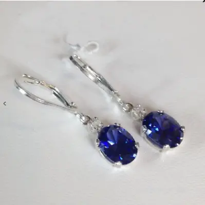 4Ct Oval Cut Blue Tanzanite Diamond Drop & Dangle Earrings 14K White Gold Finis • $54