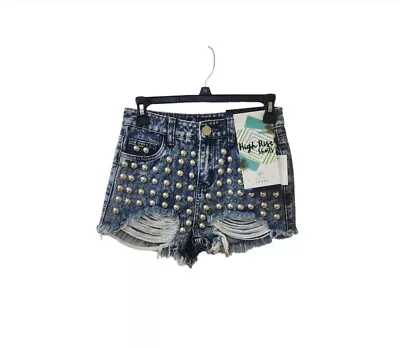 Boom Boom Silver Studded Jean Shorts Size 1 Distressed High Rise NWT • $20