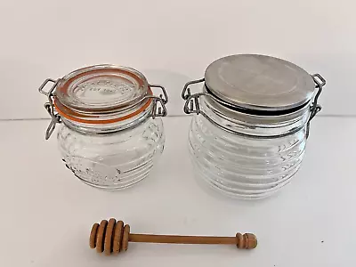 2 Wire Close Glass Storage Jars Rubber Seal Retro 1 Kilner & 1  Unbranded • $13.60