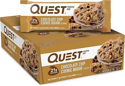 Quest Nutrition Chocolate Chip Cookie Dough Protein Bar High Protein Low Carb • $52.35