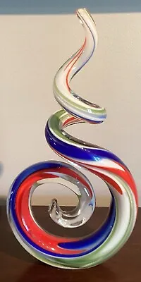 Murano Style Heavy Art Glass Abstract Spiral Sculpture Figurine Multicolor 10.5” • $35