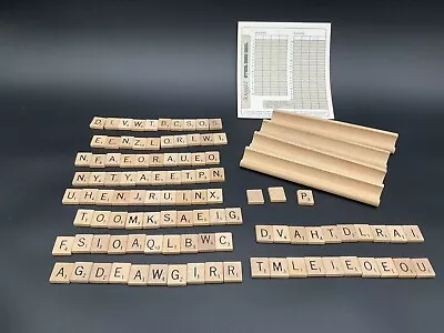 VTG 1973 103 Scrabble Pieces Wood Tiles & 4 Racks Board Game Letters Replacement • $6