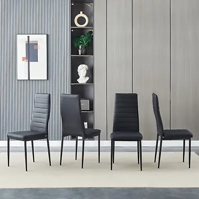 Set Of 4 Dining Chairs Padded Seat High Back Metal Legs Modern Home Furniture • £62.99