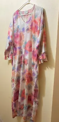 Vintage Mary McFadden Abstract Floral Paisley Maxi Caftan Mumu House Dress L/XL • $90