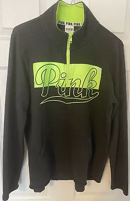 Victoria Secret Pink Sm Half-zip Hoodie Lime Green LOGO Zipper And Neck Lining! • $12.99