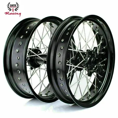 17  Supermoto Black Spoked Wheel Set For EXC SXS XC-F SXF XCW XC-G EXC-F 125-540 • $598.49