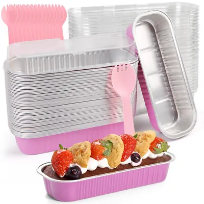 Aluminum Foil Mini Loaf Pans With Lids 50 Packs Baking Cups Muffin Tins Holders • $18.04