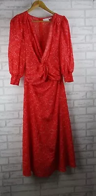 $28 • Buy Asos Designs Womens Maxi Dress Red White Print 12 Long Sleeve Cut Out