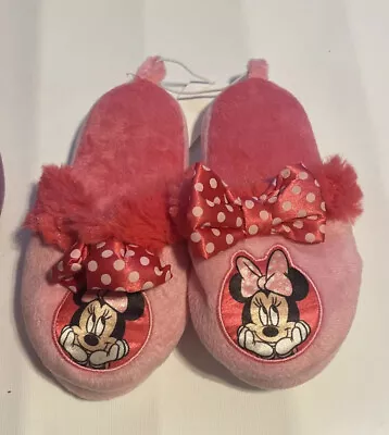 MINNIE MOUSE DISNEY Plush Rubber Bottom Slippers Toddler Size 9-10 • $14.99