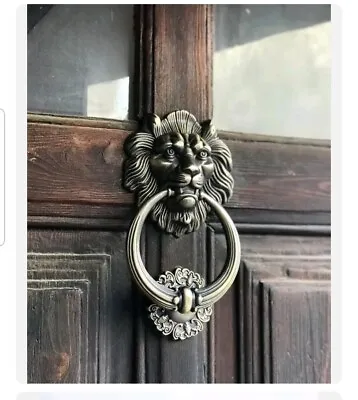 20cm (7.9 ) Lion Head Door Knocker Polished Antique Brown Design For Front Door • $23.98