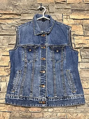 J Crew Womens Sz M Denim Jean Custom Vest Button Front Azteca Vintage • $24