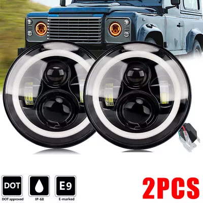 Pair 7  Inch HALO Angel Eyes For Land Rover Defender 90 110 LED DRL Headlights • £27.97