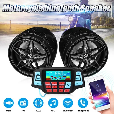 Waterproof Bluetooth Motorcycle Handlebar Audio System USB FM Radio MP3 Speakers • $38.99