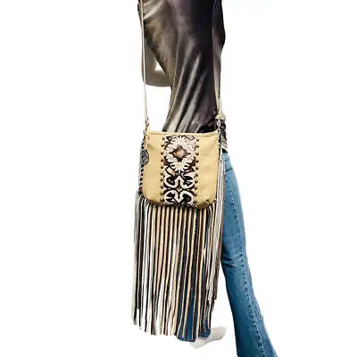 £235.65 • Buy Raviani New Long Fringe Crossbody Bag In Ivory Leather W/Laredo Embossed