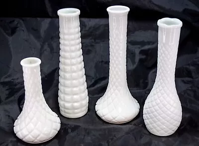 VTG Set Of 4 White Milk Glass Bud Vases-EO Brody-Randall-Hoosier • $15.89