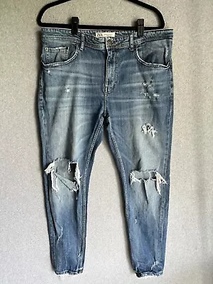 Zara Denim Wear Distressed Skinny Medium Wash Jeans 36 X 29 • $22.88