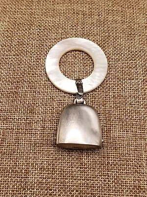 Vintage Webster Sterling Silver Mother Of Pearl Baby Rattle Bell Teething Ring • $25