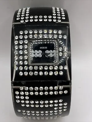 Guess Women's Quartz Watch Black Bangle Band Crystals- New Battery • $12.75