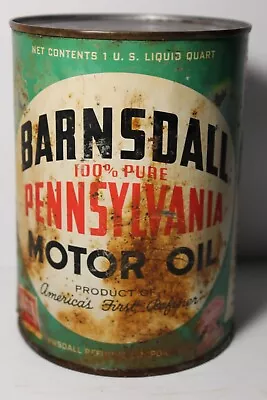 1940s Rare Vintage BARNSDALL MOTOR OIL CAN BARNSDALL PENNSYLVANIA MOTOR OIL CAN • $69.99