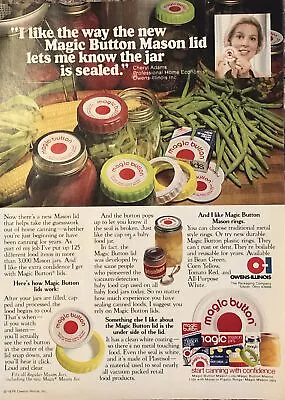 PRINT AD 1976 Magic Button Mason Jar Lids Cheryl Adams Owens-Illinois Toledo OH • $11.77