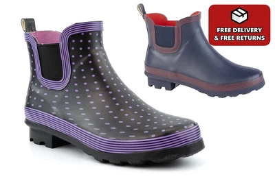 £20.99 • Buy Womens Ankle High Wellington Boots Ladies Low Heel Wellies Waterproof Rubber