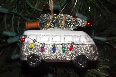 🎅🏽 New Vw Volkswagen Bus Van With Christmas Tree & Lights Glass Ornament • $9.95