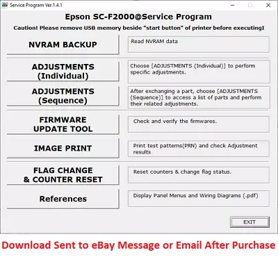 Epson Plotter Service Program F2000F2100F600B600F6070F6200F6270F6300F700 • $25