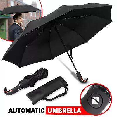 Automatic Umbrella Auto Open Close Windproof Travel Strong Compact 8 Rib Brolly • £6.99