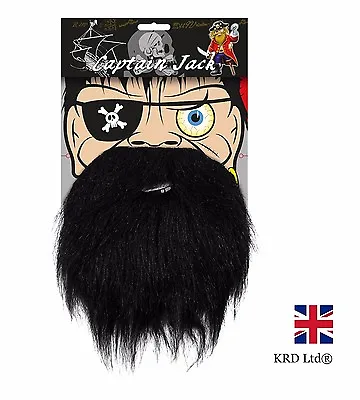 PIRATE BEARD KIT Mens Boys Kids Fancy Dress Fake Beard Accessory Black Beard • £3.51