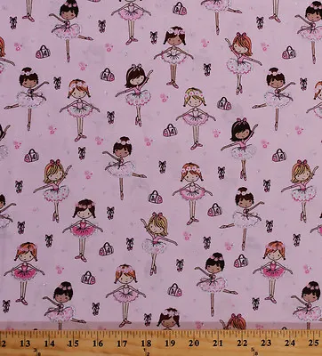 Ballerinas Ballet Slippers Pink Glitter Cotton Fabric Print By Yard D658.06 • $11.49