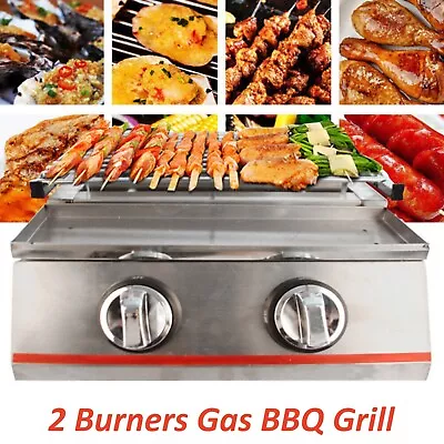 2 Burner Tabletop Propane Gas Grill Stainless Steel Outdoor BBQ Camping Griddle • $55.10