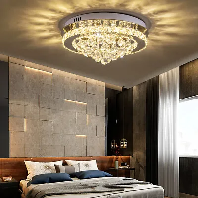 Modern Square Chrome Crystal LED Ceiling Light Lamp Fitting Pendant Chandelier • £62.99