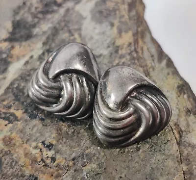 Vintage Triangle Stud Post Earrings Sterling Silver Ribbed Weave Modernist Puffy • $30