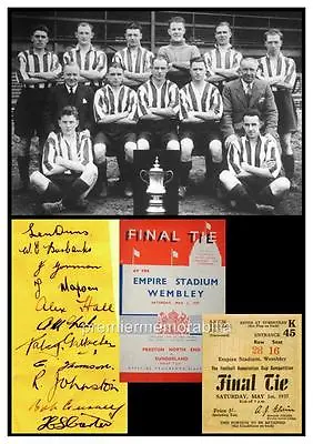 Sunderland Fc 1937 Fa Cup Final Raich Carter Bobby Gurney + 9 Signed Reprint A4  • £3.89