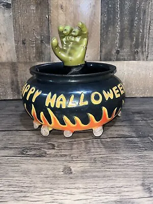 Vtg Gemmy Talking Halloween Candy Bowl Green Witch Hand Cauldron Animated • $28