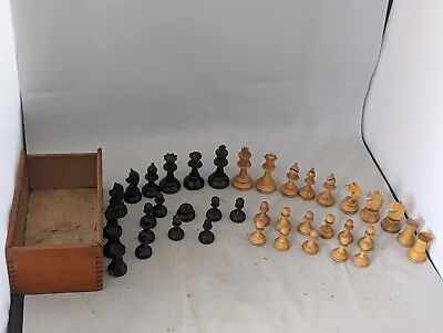 £9.99 • Buy Antique Carved Wooden Chess Pieces JAQUES? Housed Within A Wooden Box
