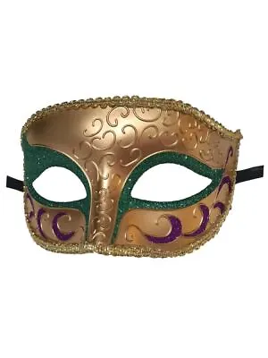 Gold Purple Green Venetian Men Elegant Masquerade Mardi Gras Mask • $9.99