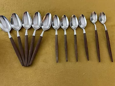 VTG MCM Epic EKCO Eterna Canoe Muffin Flatware Wood Handles Spoons Teaspoons • $29.75