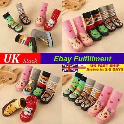 £5.49 • Buy Girls Baby Toddler Kids Anti-slip Crawling Cartoon Socks Shoes Slipper Boots