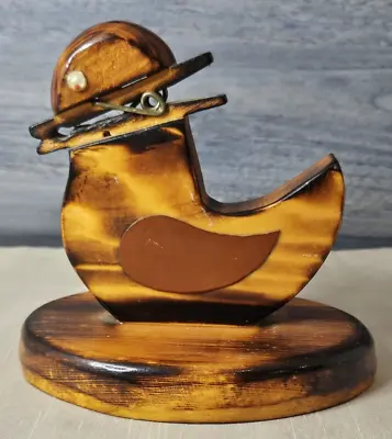 Vintage 1994 Handcrafted Wood Bird Duck W/ Googly Eyes Note Memo Clip Holder • $23