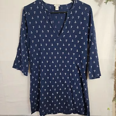 J Crew Shirt Top Tunic Womens Size S Navy Blue White Anchor Nautical Coastal • $17.99