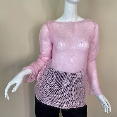 New Vintage Suss Sweater Size 3 Pink Long Sleeve 100% Mohair Loose Knit Top • $26