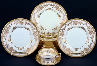 Antique Lunch Service For 12 Of Minton For Tiffany Gilded Plates Giltgoldset • $4500