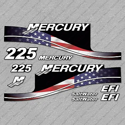 Mercury 225 HP EFI SaltWater USA Flag Edition Outboard Engine Decal Set • $51.29