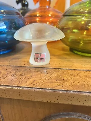 Vintage Viking Glass Mushroom Clear Satin Small 2 1/2  With Viking Sticker! • $125