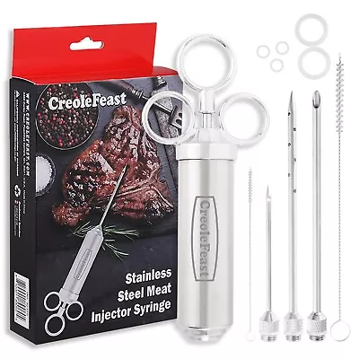 Creole Feast Stainless Steel Meat Turkey Injector Syringe 2-oz Capacity Barrel • $22.99