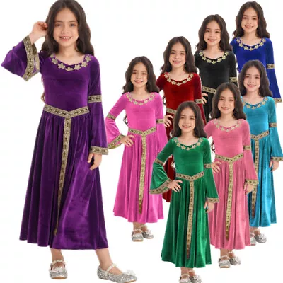 US Kid Girls Medieval Renaissance Princess Dress Halloween Witch Cosplay Costume • $19.43