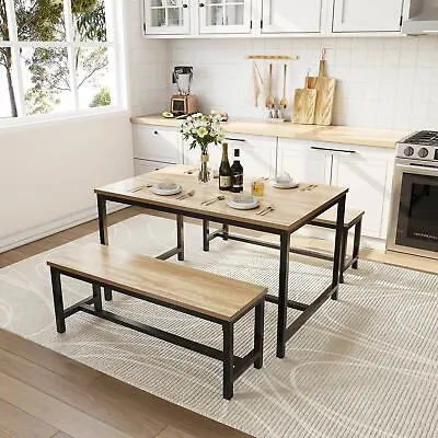 45  Dining Table Set For 4 Home Kitchen Breakfast Rectangle Dinette W/ 2 Benches • $117.89