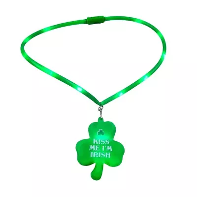 St Patrick's Day Kiss Me Shamrock LED Bulb Necklace Glowing Clover Party Novelty • $12.49