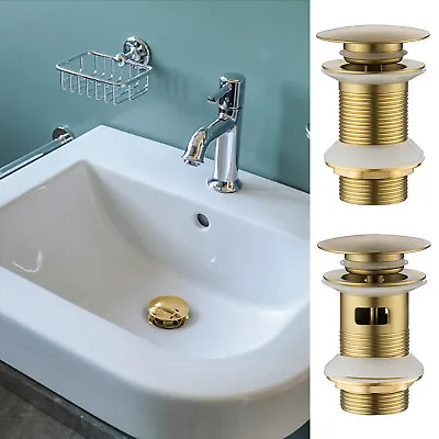 £13.25 • Buy Brushed Gold Bathroom Basin Waste Click-Clack Slotted+Unslotted Sink Plug UK